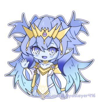 Rule 34 | 1girl, absurdres, ayasumi (ayaslayer416), blue eyes, blue hair, blue skin, blue tongue, breasts, cetacean tail, collarbone, colored skin, colored tongue, dominus impulse, duel monster, fins, fish tail, gold tiara, gradient hair, hair between eyes, highres, long hair, multicolored hair, panty straps, pelvic curtain, pointy ears, sideless outfit, tail, twitter username, usekh collar, yu-gi-oh!