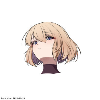 1girl artist_name azur_lane brown_hair closed_mouth commentary_request cropped_shoulders dated hair_between_eyes head_only highres looking_at_viewer purple_eyes rock_zinc simple_background solo white_background z23_(azur_lane)