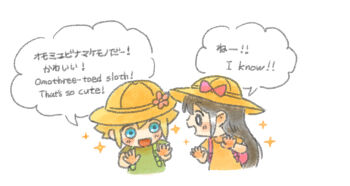 aged_down backpack bag bilingual_text black_eyes black_hair blonde_hair blue_eyes blush bow bright_pupils double-parted_bangs english_text flower green_shirt hair_between_eyes hat hat_bow long_hair mixed-language_text omori open_mouth pink_bow school_hat shirt short_hair short_sleeves sidelocks simple_background smile sparkle speech_bubble sun_iiinu t-shirt white_background white_pupils yellow_hat yellow_shirt