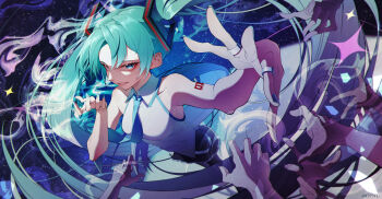 Rule 34 | 1girl, absurdres, aqua hair, aqua nails, aqua necktie, aqua trim, arm tattoo, bare shoulders, black skirt, blue eyes, blush, breasts, closed mouth, collarbone, collared shirt, commentary request, detached sleeves, from below, hair between eyes, hatsune miku, headset, highres, jewelry, long hair, long sleeves, medium breasts, necktie, number tattoo, pleated skirt, ring, shirt, skirt, sleeveless, sleeveless shirt, smile, tattoo, thick thighs, thighhighs, thighs, tiandingfengren, twintails, very long hair, vocaloid, zettai ryouiki
