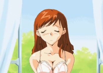 1990s_(style) 1997 animated animated_gif asahina_yurina blush bra breasts female_focus lowres medium_breasts nipples panties pink_bra pink_panties pink_underwear red_hair retro_artstyle super_real_mahjong super_real_mahjong_p7 tagme underwear undressing video_game wind