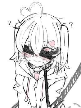 1girl ? @_@ collar hair_ornament hood hood_down hoodie leash original ponzu_purin solo