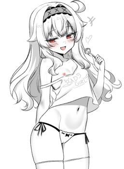 1girl blush candy food headband highres holding holding_candy holding_food holding_lollipop kiari_art little_witch_nobeta loli lollipop long_hair looking_at_viewer navel nipples nobeta open_mouth panties ribbon-trimmed_panties ribbon_trim saliva simple_background smile solo underwear white_background