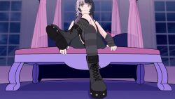 1girl :3 aged_down animated audible_speech bdsm black_boots boots cat crossed_legs english_audio female_focus gothic_lolita hololive hololive_english indoors legs_together loli lolita_fashion multicolored_hair nodding shiori_novella shoe_soles sitting size_difference sound source_request spiked_boots stepped_on talking two-tone_hair video virtual_youtuber yellow_eyes