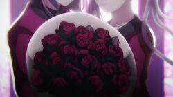 1boy 1girl animated black_bow black_hairband black_headband bouquet bow brother_and_sister closed_mouth flower hair_bow hairband headband holding holding_bouquet incest long_hair petals pink_eyes pink_hair purple_hair red_shirt rose rose_petals shirt siblings smile tagme the_hundred_line_-last_defense_academy- tsukumo_ima tsukumo_kako twincest twins twintails video