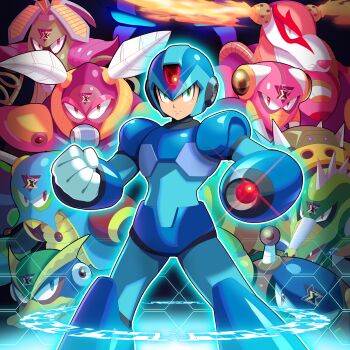 6+boys absurdres android antennae arm_cannon armor beak blue_armor blue_helmet bubble_crab_(mega_man) crystal_snail_(mega_man) fiery_horns flame_stag forehead_jewel green_armor green_eyes head_spikes helmet highres horns magna_centipede_(mega_man) male_focus mega_man_(series) mega_man_x2 mega_man_x_(series) morph_moth_(mega_man) multiple_boys non-humanoid_robot overdrive_ostrich_(mega_man) plant red_eyes robot robot_animal sigma_symbol ultimatemaverickx vines weapon wheel_gator_(mega_man) wire_sponge_(mega_man) x_(mega_man)