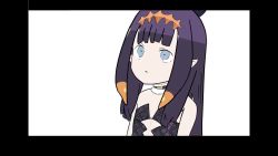 1girl animated arms_behind_back audible_music audible_speech black_dress blinking blue_eyes blunt_bangs blush choker detached_sleeves dress ear_wiggle english_text halo hololive hololive_english horror_(theme) laughing long_hair looking_at_viewer looking_up ninomae_ina'nis ninomae_ina'nis_(1st_costume) open_mouth pointy_ears pov purple_hair simple_background smile solo sound static surrounded tentacle_hair tentacles tentacult7336 video virtual_youtuber white_background