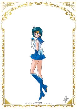 1girl artist_name bishoujo_senshi_sailor_moon blue_boots blue_choker blue_eyes blue_hair blue_sailor_collar blue_skirt boots bow choker circlet earrings elbow_gloves gloves inner_senshi jewelry magical_girl marco_albiero mizuno_ami sailor_collar sailor_mercury sailor_senshi sailor_senshi_uniform short_hair signature simple_background skirt smile solo thigh_boots twitter_username white_background white_gloves
