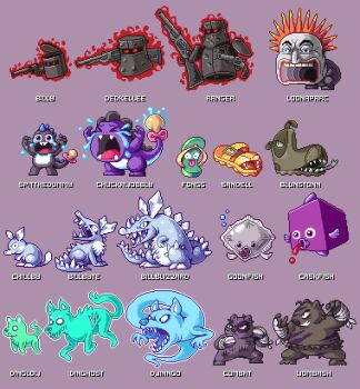 &gt;_&lt; armor bilby closed_eyes crying dog grin gun luna_park ned_kelly nintendo open_mouth original paul_robertson pixel_art pokemon pokemon_(creature) smile weapon wombat