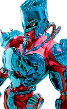 1other 3d armor blue_armor blue_helmet closed_mouth colored_skin crazy_diamond diamond_wa_kudakenai heart_ornament helmet highres jojo_no_kimyou_na_bouken lips no_humans pink_eyes pink_skin shoulder_spikes solo spikes stand_(jojo) tube upper_body uu0000322 white_background
