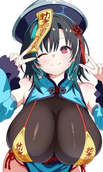 1girl absurdres breasts highres hololive jiangshi jiangshi_costume large_breasts pon_tanuki_(ga7fsrge9jxblaw) rindo_chihaya virtual_youtuber