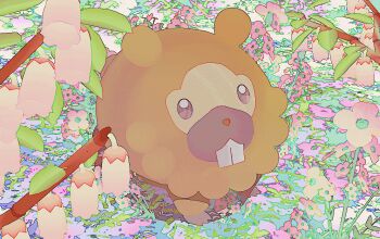 3d animal_focus animated animated_gif beaver bidoof blender_(medium) brown_eyes closed_mouth commentary english_commentary flower full_body gen_4_pokemon kcamberart looking_at_viewer low_poly nintendo no_humans outdoors pink_flower pokemon pokemon_(creature) solo standing