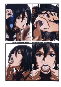 1boy 1girl affair bad_tag betrayal black_hair censored cheating_(relationship) condom cum cum_in_mouth disgrace disgust emotionless_sex expressionless fellatio handjob highres jean_kirstein mikasa_ackerman mosaic_censoring netorare open_mouth oral out_of_character penis scarf sequential shingeki_no_kyojin short_hair stray_pubic_hair takapiko tongue tongue_out unfaithful used_condom