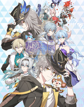 5girls 6+boys acheron_(honkai:_star_rail) animal animal_ear_fluff animal_ears animal_nose aqua_eyes argenti_(honkai:_star_rail) armor armored_boots aventurine_(honkai:_star_rail) banana bare_shoulders beads belt black_coat black_eyes black_gloves black_hair black_hairband black_hat black_jacket black_pants black_shoes blank_eyes blue_background blue_bow blue_eyes blue_hair blue_jacket blue_pupils blue_shirt boothill_(honkai:_star_rail) boots bow breastplate brother_and_sister brown_belt brown_fur caelus_(honkai:_star_rail) cape chinese_clothes chinese_commentary choker clenched_hand closed_eyes closed_mouth cloud_print coat collarbone colored_inner_hair commentary_request cover cover_page cowboy_hat cuisses cyborg detached_sleeves dress dual_persona earrings empty_eyes facing_away faulds feathered_wings feixiao_(honkai:_star_rail) fingerless_gloves firefly_(honkai:_star_rail) floating_cape floating_hair flower food forehead_jewel fox_boy fox_ears fox_girl fox_tail from_behind fruit gauntlets gem gloves gradient_hair grey_armor grey_hair hair_beads hair_between_eyes hair_bow hair_ornament hair_over_one_eye hairband half-closed_eyes halo halo_behind_head hand_fan hand_on_headwear hand_on_own_chest hand_on_own_hip hand_up hat hat_feather hat_ornament head_wings high_ponytail highres holding holding_fan honkai:_star_rail honkai_(series) hood hooded_coat jacket jewel_under_eye jewelry jiaoqiu_(honkai:_star_rail) kangetsu_(fhalei) knight lapels leaf_hair_ornament long_hair long_sleeves looking_at_viewer mandarin_collar mechanical_arms mechanical_hands monkey monkey_ears monkey_tail moze_(honkai:_star_rail) multicolored_eyes multicolored_hair multicolored_jacket multiple_boys multiple_girls neckerchief necklace open_clothes open_coat open_mouth origami_bird_(honkai:_star_rail) pants pearl_(gemstone) pearl_earrings petals pink_eyes pink_hair ponytail puffy_long_sleeves puffy_sleeves purple_choker purple_dress purple_eyes purple_hair purple_hood purple_shirt purple_sleeves red_cape red_flower red_hair red_ribbon red_rose red_shrug ribbon robin_(honkai:_star_rail) robin_(robird)_(honkai:_star_rail) rose running sailor_collar sharp_teeth sheriff_badge shirt shoes short_hair short_sleeves shoulder_armor shrug_(clothing) siblings sidelocks single_bare_shoulder single_earring sleeveless sleeveless_dress sleeveless_shirt smile sparkle star_(symbol) star_earrings star_ornament stelle_(honkai:_star_rail) strapless strapless_dress sunday_(honkai:_star_rail) t-shirt tail tangzhuang tassel tassel_hair_ornament teeth trailblazer&#039;s_hat_(honkai:_star_rail) trailblazer_(honkai:_star_rail) trash_bag trash_can triangle_background two-sided_coat two-sided_fabric two-tone_dress two-tone_hair two-tone_jacket upper_body upside-down v-shaped_eyebrows wavy_hair white_armor white_coat white_dress white_flower white_gloves white_hair white_jacket white_rose white_shirt wings yellow_coat yellow_eyes yellow_neckerchief zipper
