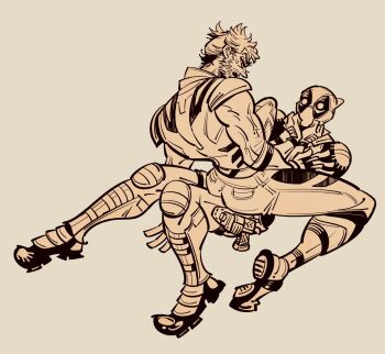 2boys arm_hair ass back beard bodysuit boots deadpool deadpool_&amp;_wolverine deadpool_(series) facial_hair full_body gloves highres looking_at_another male_focus marvel marvel mask multiple_boys muscular muscular_male om85549 open_mouth short_hair sitting sitting_on_person superhero_costume sweatdrop veins veiny_arms wolverine_(x-men) x-men yaoi