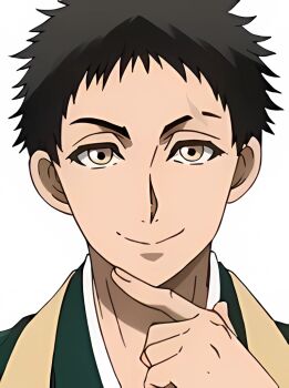 1boy asaki_yoimaru brown_hair dead_account yellow_eyes