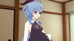 1girl 3d animated black_skirt blue_hair egg egg_laying ganyu_(genshin_impact) genshin_impact giving_birth highres horns lernana_6 pregnant purple_eyes skirt sound video