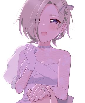 Rule 34 | 1boy, 1girl, blue eyes, blush, breasts, bridal veil, choker, daleka333, dress, gloves, hair over one eye, highres, jewelry, long hair, looking at viewer, love live!, love live! nijigasaki high school idol club, marriage proposal, medium breasts, mia taylor, open mouth, pov, ring, short hair, simple background, veil, wedding dress, wedding ring, white background, white choker, white gloves
