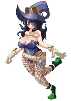 1girl :p asui_tsuyu bare_shoulders belt blonde_hair boku_no_hero_academia breasts cheeso_art cleavage closed_mouth female_focus fishnet_pantyhose fishnets full_body fusion gloves goggles goggles_on_headwear hair_over_one_eye hat hex_maniac_(pokemon) hex_maniac_(pokemon_xy) large_breasts little_witch_academia long_tongue nintendo pantyhose playboy_bunny pokemon pokemon_xy potion red_eyes shoes solo standing standing_on_one_leg sucy_manbavaran tongue tongue_out transparent_background white_gloves witch_hat