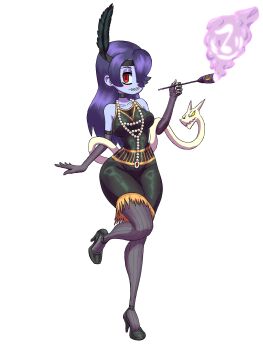 1920s_(style) 1girl amayori blue_hair breasts choker elbow_gloves gloves hair_down high_heels large_breasts one_eye_covered red_eyes skullgirls squigly_(skullgirls) thighhighs zombie