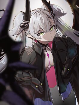 Rule 34 | 1girl, absurdres, black cloak, body markings, breasts, choker, cloak, commentary request, crossed bangs, demon girl, demon horns, demon wings, ear piercing, fate/grand order, fate (series), green eyes, grey hair, hair between eyes, highres, horns, lilith (fate), lilith (second ascension) (fate), long hair, looking at viewer, medium breasts, piercing, pointy ears, solo, twintails, tyone, very long hair, wings