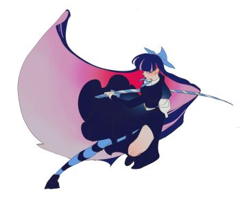 1girl black_dress blue_eyes colored_inner_hair commentary_request dress guru.zong highres holding holding_sword holding_weapon katana long_hair multicolored_hair panty_&amp;_stocking_with_garterbelt pink_hair solo stocking_(psg) sword weapon