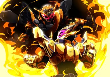 Rule 34 | 2018, 2019, 2boys, alternate costume, apocalypse, arm up, armor, aura, back-to-back, belt, black armor, black footwear, black gloves, blue sky, bodysuit, boots, clenched hand, clock, clock hands, commentary request, compound eyes, cowboy shot, dated, gloves, glowing, glowing eyes, gold armor, gold trim, grand zi-o rider watch, helmet, highres, horns, imminent fight, kamen rider, kamen rider 555, kamen rider agito, kamen rider agito (ground form), kamen rider agito (series), kamen rider blade, kamen rider blade (series), kamen rider build, kamen rider build (series), kamen rider dcd, kamen rider decade, kamen rider den-o, kamen rider den-o (series), kamen rider den-o (sword form), kamen rider double, kamen rider drive, kamen rider drive (series), kamen rider ex-aid, kamen rider ex-aid (series), kamen rider faiz, kamen rider fourze, kamen rider fourze (series), kamen rider gaim, kamen rider gaim (series), kamen rider ghost, kamen rider ghost (series), kamen rider grand zi-o, kamen rider hibiki, kamen rider hibiki (series), kamen rider kabuto, kamen rider kabuto (series), kamen rider kiva, kamen rider kiva (series), kamen rider kuuga, kamen rider kuuga (series), kamen rider ooo, kamen rider ooo (series), kamen rider ryuki, kamen rider ryuki (series), kamen rider w, kamen rider wizard, kamen rider wizard (series), kamen rider zi-o, kamen rider zi-o (series), kamen rider zi-o ouma, kamen rider zi-o the movie:over quartzer, kuuga riderwatch, loincloth, long coat, male focus, metal, multiple boys, official alternate costume, open hand, otokamu, ouma zi-o, ouma zi-o rider watch, pink eyes, powering up, red eyes, rider belt, rider watch, saikyo zikan girade, shoulder armor, single horn, sky, spotlight, standing, summoning, sword, throne, time paradox, time travel, tokusatsu, trait connection, type tridoron, vest, waistcoat, weapon, ziku driver