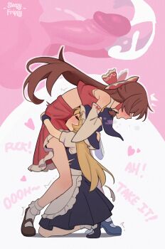 2girls ascot bad_source blonde_hair blush bow braid brown_hair closed_eyes clothed_sex cum cum_in_clothes cum_in_mouth cum_through_clothes detached_sleeves dress ejaculation english_text erection fellatio fellatio_through_clothes female_orgasm frilled_socks frills futa_with_female futanari hair_bow hair_tubes hakurei_reimu hat hat_bow heart highres humping hunched_over internal_cumshot kirisame_marisa kneeling long_hair motion_lines multiple_girls oral orgasm red_bow ribbon signature skirt sleepy_frippy socks sound_effects touhou trembling witch_hat x-ray