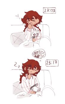 1girl character_doll closed_eyes couch cushion doll gundam gundam_suisei_no_majo highres long_hair miorine_rembran nandmmy03 on_couch open_mouth pajamas pink_shirt red_hair shirt striped_clothes striped_shirt suletta_mercury thick_eyebrows timestamp yawning zzz