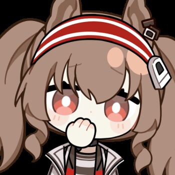 +++ 1girl angelina_(arknights) animal_ears animated animated_gif arknights black_choker bright_pupils brown_hair chinese_commentary choker chunye_haruya coat commentary_request covering_own_mouth dot_nose earpiece fox_ears hair_between_eyes hairband infection_monitor_(arknights) jacket laughing long_hair looking_at_viewer lowres open_clothes open_jacket red_eyes red_hairband red_jacket solo striped_clothes striped_hairband transparent_background twintails two-tone_hairband upper_body white_coat white_pupils