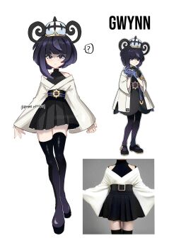 1girl adapted_costume gwynn_(pokemon) miniskirt pokemon pokemon_legends:_z-a purple_eyes purple_hair rhymewithray simple_background skirt solo white_background