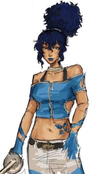 1girl blue_eyes blue_hair breasts curly_hair diana diana_(kof) female_focus long_hair looking_at_viewer medium_breasts rindomi3 the_king_of_fighters