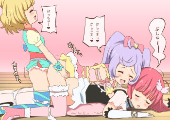 3girls birthday clip_studio_paint_(medium) dry_humping happy_birthday hojo_sophy humping implied_futanari manaka_laala masturbation minami_mirei multiple_girls pretty_series pripara sex uniphon