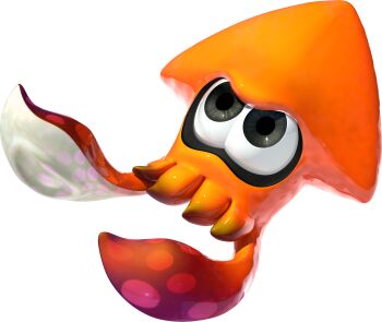 3d animal_focus artist_request black_eyes full_body highres inkling inkling_(swim_form) looking_up nintendo no_humans official_art orange_theme simple_background splatoon_(series) squid suction_cups tentacles third-party_source transparent_background