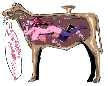 1girl absurdres bare_back black_bodysuit black_thighhighs blush bodysuit brazen_bull breasts breasts_out commentary_request from_side gloves harigane_shinshi highres large_breasts love_potion motion_lines original pink_liquid pointy_ears red_hair sidelocks simple_background solo speech_bubble submerged thighhighs torture_instruments trembling what white_background white_gloves