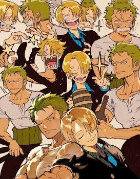 2boys alcohol anger_vein angry armband bad_id bad_pixiv_id beer_mug black_suit blonde_hair bottle cigarette collage collarbone couple cup earrings fighting formal_clothes frown green_hair hair_over_one_eye japanese_clothes jewelry katana kicking laughing long_sleeves looking_at_another male_focus marimo mug multiple_boys muscular necktie one_eye_closed one_piece open_clothes pectorals roronoa_zoro runa_(nori31291404) sanji_(one_piece) sharp_teeth short_sleeves sleeping sleeping_on_person smile smoking sparkle suit sword teeth toned toned_male weapon yaoi