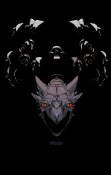 Rule 34 | 6+others, absurdres, bakushi (smys2017), black background, demon, devilman, devilman crybaby, highres, horns, jinmen (devilman), looking at viewer, monster, multiple others, open mouth, orange eyes, simple background, slit pupils