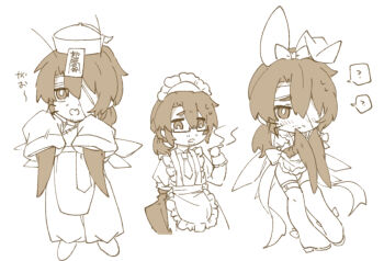 Rule 34 | 1boy, ?, absurdres, alternate costume, animal ears, antennae, apron, arthropod boy, arthropod limbs, back bow, bandage on face, bandage over one eye, bandaged head, bandages, blush, boots, bottomless, bow, bow boots, brown eyes, brown hair, brown theme, chibi, chibi only, cigarette, closed mouth, cockroach boy, collared shirt, crossdressing, crossdressing (mtf), dress, embarrassed, enmaided, facial hair, fake animal ears, frilled apron, frilled hairband, frilled sleeves, frills, full body, g corp. (identity) (project moon), glasses, gregor (project moon), greyscale, hair between eyes, hair bow, hairband, half-closed eyes, hand up, hands up, hat, highres, holding, holding cigarette, japanese clothes, jiangshi, lily26983455, limbus company, long hair, long sleeves, looking at viewer, looking down, looking up, low ponytail, maid, maid apron, maid headdress, male focus, male maid, monochrome, monster boy, multiple views, necktie, ofuda, one-eyed, one eye covered, open mouth, parted bangs, parted lips, ponytail, project moon, puffy short sleeves, puffy sleeves, rabbit ears, ribbon, sanpaku, semi-rimless eyewear, sepia, shirt, short sleeves, simple background, skirt, sleeves past wrists, smoke, smoking, solo, speech bubble, spoken question mark, standing, stubble, sweatdrop, talisman, thigh strap, thighhighs, under-rim eyewear, white background, wide sleeves, wings