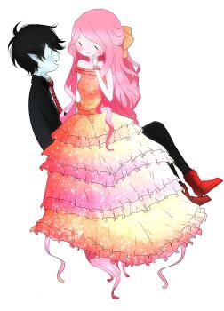 1boy 1girl adventure_time bad_deviantart_id bad_id black_hair blush_stickers cartoon_network colored_skin dress formal_clothes gown grey_skin long_hair marshall_lee pink_hair princess princess_bonnibel_bubblegum short_hair smile suit transparent_background vampire