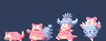 animated animated_gif evolution evolutionary_line fangs gen_1_pokemon gen_2_pokemon happy lowres mega_pokemon mega_slowbro nintendo open_mouth paul_robertson pixel_art pokemon pokemon_(creature) shell slowbro slowking slowpoke smile spinning tail walking