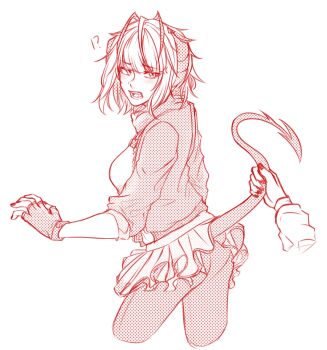 1girl absurdres arknights demon_tail fingerless_gloves gloves highres horns surprised tail tail_grab tail_pull w_(arknights)