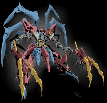 after_war_gundam_x black_background commentary_request dated green_eyes gundam gundam_virsago_chest_break kurashou_shumei mecha mecha_focus mechanical_wings mobile_suit no_humans robot science_fiction signature solo v-fin wings