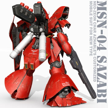 3d back beam_rifle char's_counterattack character_name commentary_request energy_gun english_text gundam highres machinery mecha mecha_focus mobile_suit neo_zeon realistic robot roundel sazabi science_fiction shadow shield tomholy weapon