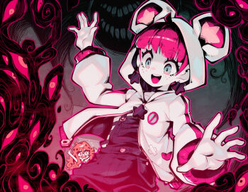 2girls animal_hood aqua_eyes bear_hood blunt_bangs cerise_asteri commentary earrings english_commentary freckles hood hoodie jewelry kaz_asteri multiple_girls negative_frames open_mouth orange_hair pale_skin parororo pink_hair siblings sisters smile solo_focus star_(symbol) star_earrings white_hoodie