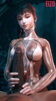 Rule 34 | 1boy, 1girl, 3d, animated, artist name, black eyes, black hair, blender (medium), bodysuit, breasts, brown bodysuit, closed mouth, dark-skinned male, dark skin, eizo3d, eve (stellar blade), excited, eyelashes, handjob, hetero, indoors, interracial, large breasts, large penis, large variant set, lips, long hair, looking at penis, looking down, looping animation, matching hair/eyes, nose, penis, ponytail, solo focus, stellar blade, tagme, two-handed handjob, uncensored, upper body, variant set, very dark skin, video