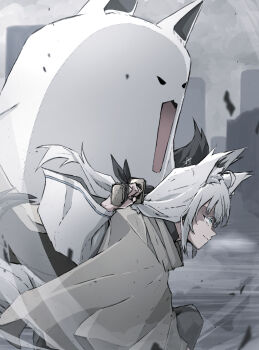 1girl absurdres ahoge animal_ear_fluff animal_ears aqua_eyes commentary_request fox_ears fox_girl fox_tail from_side fubuzilla_(shirakami_fubuki) highres holding holding_weapon hololive katana kohiiro long_hair long_sleeves over_shoulder pentagram shirakami_fubuki sword tail virtual_youtuber weapon weapon_over_shoulder white_hair wide_sleeves