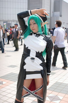 cosplay demonbane elf elsa green_hair kitsukawa_akane photo_(medium) pointy_ears thighs