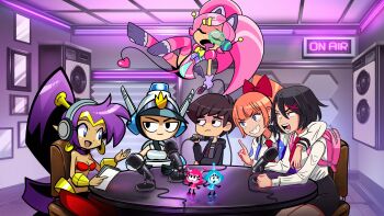 2boys 6+girls absurdres adam_tierney alarm_siren amplifier animal_ears anime_coloring arabian_clothes arm_around_shoulder armor artist_request backpack bag bandeau bare_shoulders bat_wings belt black_eyes black_hair black_hood black_jacket black_shoes black_sleeves blue_eyes blue_jacket blunt_bangs blush blush_stickers bob_cut boobplate bow bowtie bracer breastplate breasts brown_hair buttoned_cuffs buttons cat_ears cat_girl cat_girl_without_salad chair chest_belt circlet cleavage closed_mouth collar collared_jacket commentary company_connection crew_neck crossover dark_skin dot_nose drooling earrings english_commentary eyelashes fang floating genie gloves gold_bracer gold_circlet gold_earrings gold_hair_tie gradient_hair green_belt green_skirt grey_shirt grin hair_between_eyes hair_ornament hair_tie hairclip harem_pants headphones heart heart_tail helmet highres holding holding_microphone hood hooded_jacket hoop_earrings horizontal-striped_clothes horizontal-striped_thighhighs indoors jacket jewelry kebako kunio-kun_series kyoko_(kunio-kun) legs_apart legs_together letterman_jacket light_frown long_hair long_sleeves looking_at_another low_wings medium_breasts microphone microphone_stand mighty_(series) mighty_switch_force! mina-girl mini_person mini_wings miniskirt misako_(kunio-kun) mouth_drool multicolored_hair multiple_boys multiple_crossover multiple_girls necktie o-ring o-ring_top official_art on_chair open_clothes open_jacket open_mouth orange_hair pants parted_bangs parted_lips partially_shaded_face patricia_wagon paw_shoes picture_frame pink_bag pink_eyes pink_hair pink_pupils pink_shirt pink_sleeves pink_tail pink_thighhighs pleated_skirt podcast pointy_ears police police_uniform policewoman ponytail puffy_short_sleeves puffy_sleeves purple_background purple_belt purple_collar purple_gloves purple_hair purple_shoes radio_antenna radio_booth real_life real_life_insert red_bandeau red_bow red_necktie red_pants reflection reflective_table river_city_girls robot_ears round_table scouter second-party_source shantae shantae_(series) shirt shirt_tucked_in shoes short_hair short_necktie short_sleeves sidelocks sitting skirt sleeping sleeve_cuffs smile standing table tail talking teeth thick_lineart thighhighs tongue toon_(style) twintails very_long_hair vita-boy vitamin_connection wayforward white_helmet white_shirt white_sleeves wing_collar wings x_hair_ornament yellow_bow yellow_bowtie