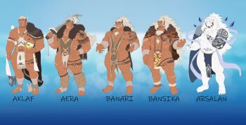 5boys abs absurdres aera_(leoandaslan) ainu_clothes aklaf_(leoandaslan) animal animal_on_shoulder animal_print armpit_hair armpit_hair_peek arrow_(symbol) arsalan_(leoandaslan) baby_animal banari_(leoandaslan) bandaged_foot bandages bansika_(leoandaslan) bara bare_pectorals barefoot bird bird_on_shoulder blush_stickers bulge character_name chest_hair chest_tuft cloak cross_scar dark-skinned_male dark_skin dog facial_hair flaccid florakinesis forked_eyebrows full_body fur_trim furry furry_male goatee goatee_stubble grin hand_on_own_chest hand_up headband heart heart_print high_ponytail highres holding holding_sword holding_weapon huge_eyebrows introduction large_pectorals leg_tattoo leoandaslan_(leobongnana) long_hair long_sideburns looking_at_viewer male_focus male_pubic_hair mature_male multiple_boys muscular muscular_male mutton_chops navel navel_hair nipple_piercing nipple_rings nipples no_shirt old old_man one_eye_closed open_hand original over_shoulder pectorals pelvic_curtain penis penis_peek piercing ponytail pubic_hair pubic_hair_peek pubic_tattoo puppy rabbit revealing_clothes scar scar_across_eye scar_on_chest scar_on_face scar_on_leg seductive_smile short_hair shoulder_tattoo sideburns single_ankle_cuff smile sparkling_eyes sparse_chest_hair standing stomach stomach_tattoo stubble sword sword_over_shoulder tattoo telekinesis thick_eyebrows thick_thighs thighs tiger_print tribal tribal_tattoo tusks two-tone_beard undercut very_long_hair wavy_hair weapon weapon_over_shoulder white_fur white_hair