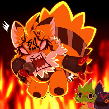 Rule 34 | aggressive retsuko, chiropmon, crescent moon, digimon, digimon (creature), fire, gekkomon, heavymetalpapi, looking at another, moon, music, parody, pristimon, singing